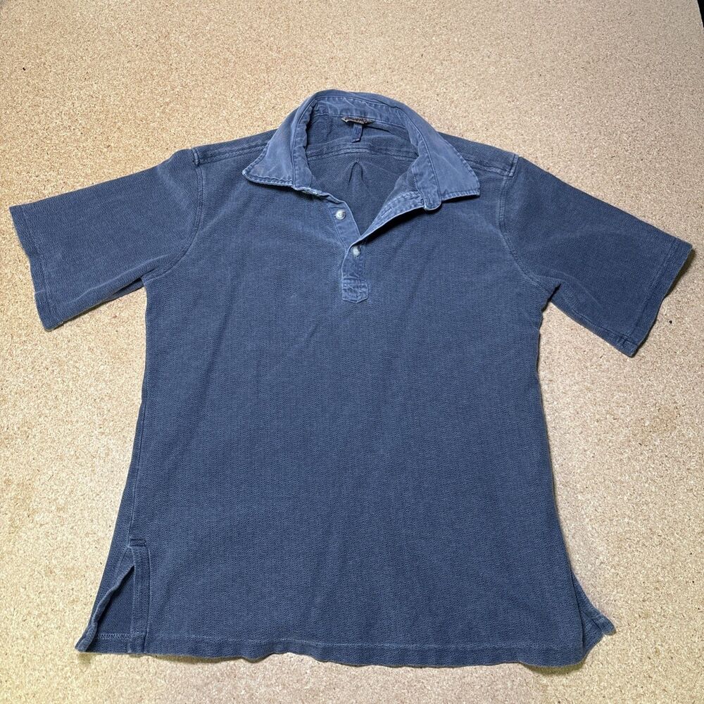 Gramicci Heavyweight Polo Shirt Mens M Blue Solid Knit Short Sleeve Casual USA